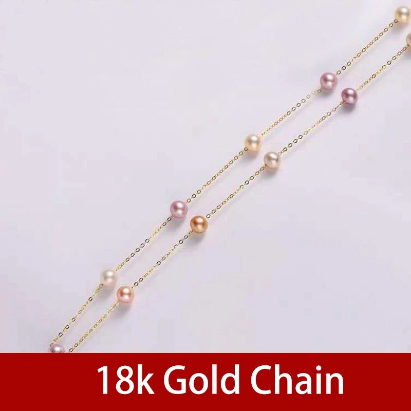18K Gold Natural Pearl Near Round Mix Color 45 cm Necklace