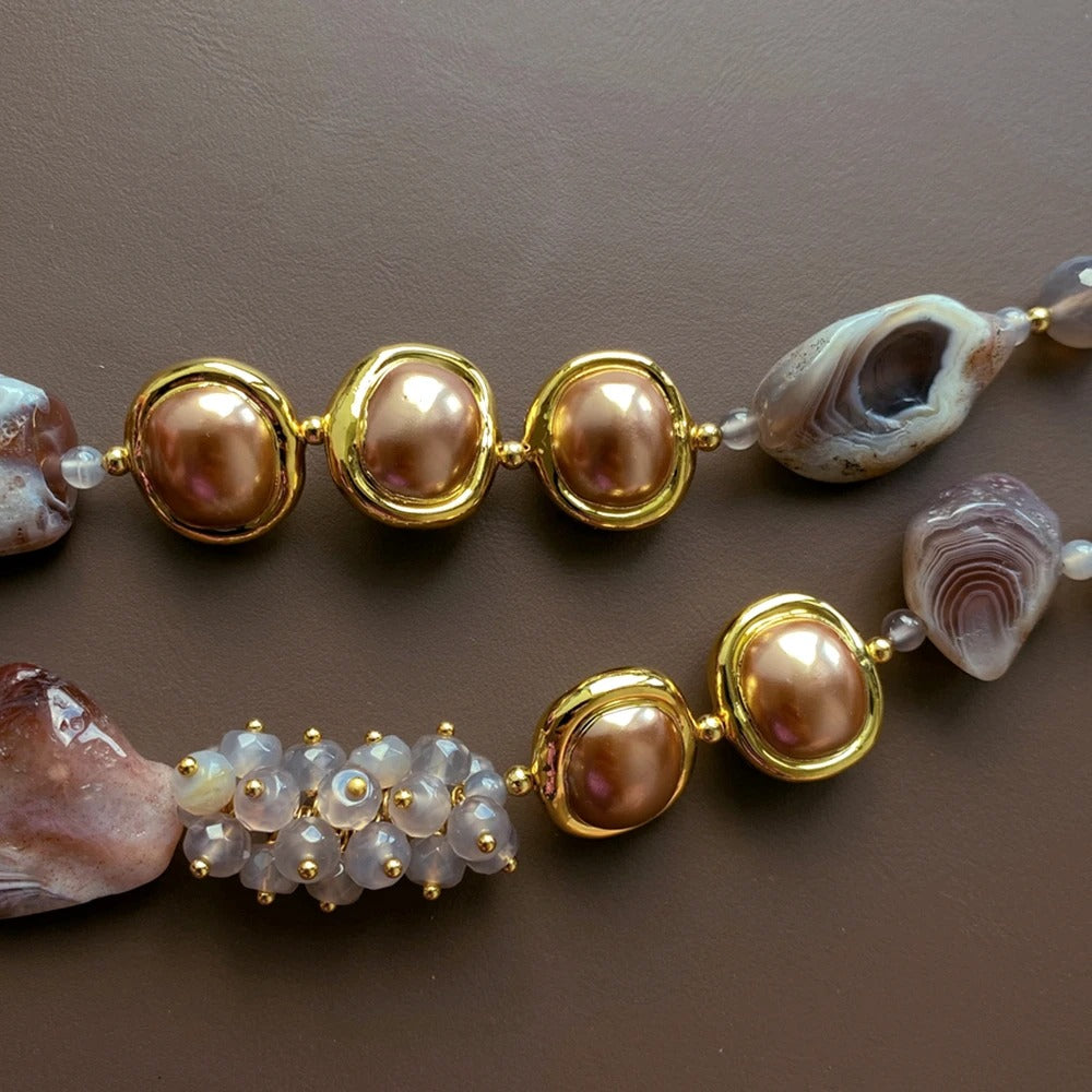 Natural Botswana Sardonyx Agates Rough Stone Gold Plated Bohemian Choker Necklace