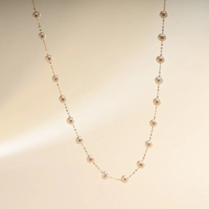 18K yellow Gold natural white round Preal Necklace Pendant