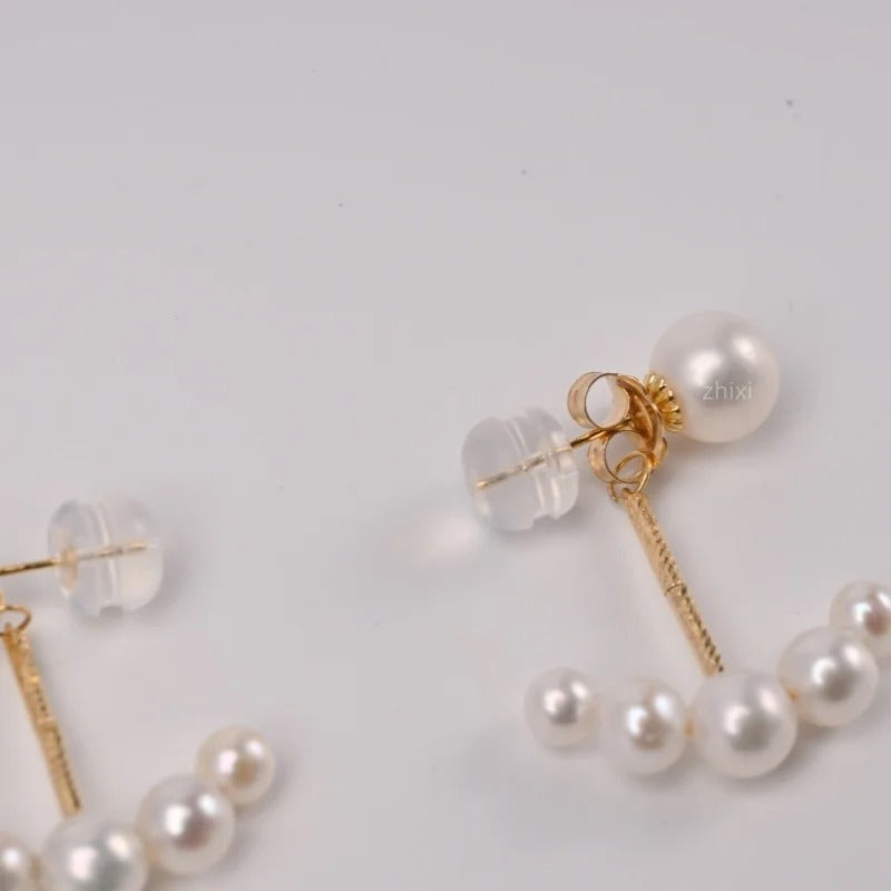 White round  Freshwater pearl 18K yellow Gold Earrings