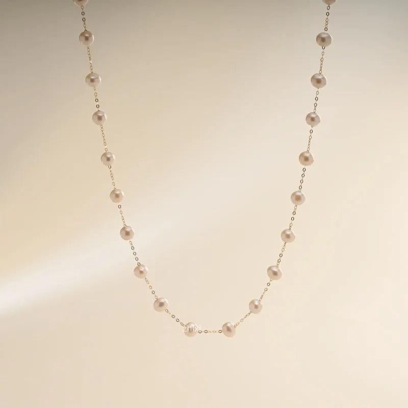 18K yellow Gold natural white round Preal Necklace Pendant