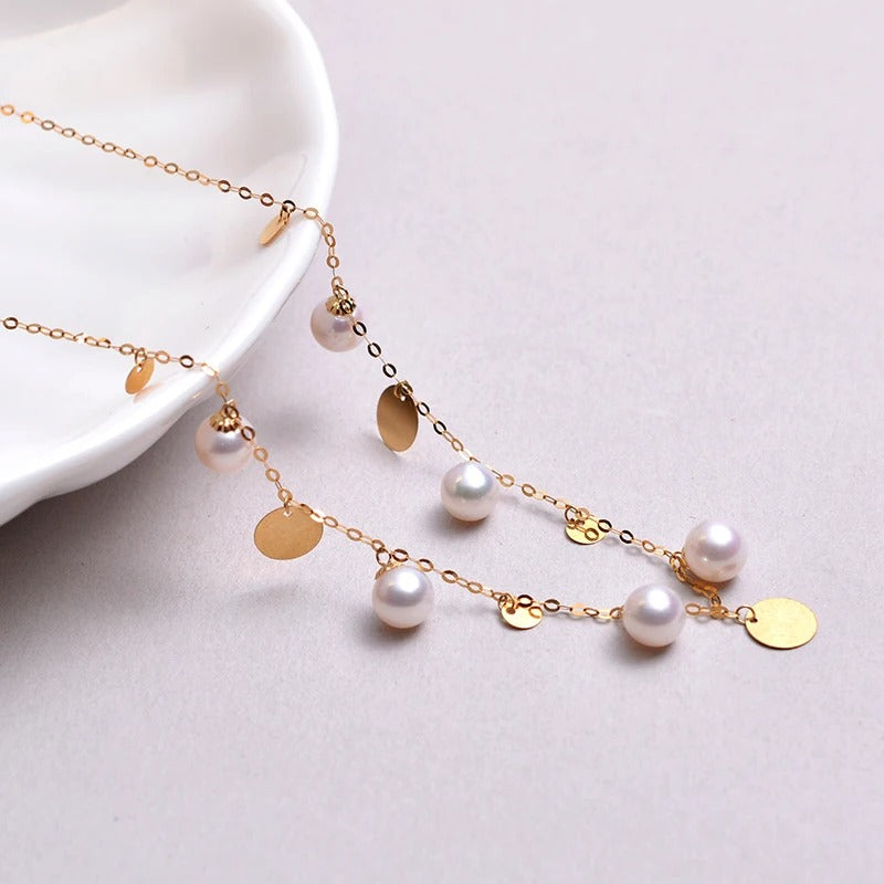 18K Yellow Gold Natural Seawater Pearl Necklace