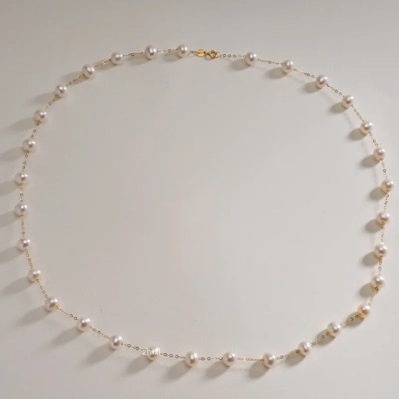 18K yellow Gold natural white round Preal Necklace Pendant