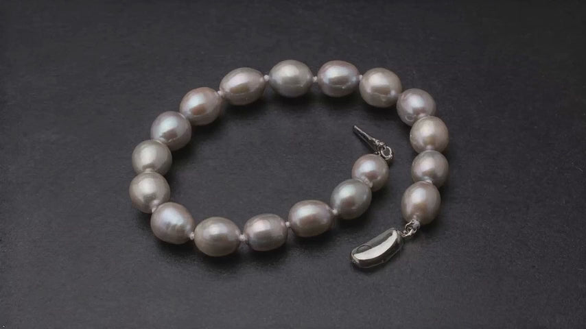 Vintage Freshwater Pearl Bracelet in Sterling Silver 925 Grey,Length: 16cm