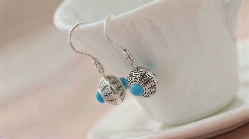 Inlaid Natural Turquoise 925 Sterling Silver Earrings