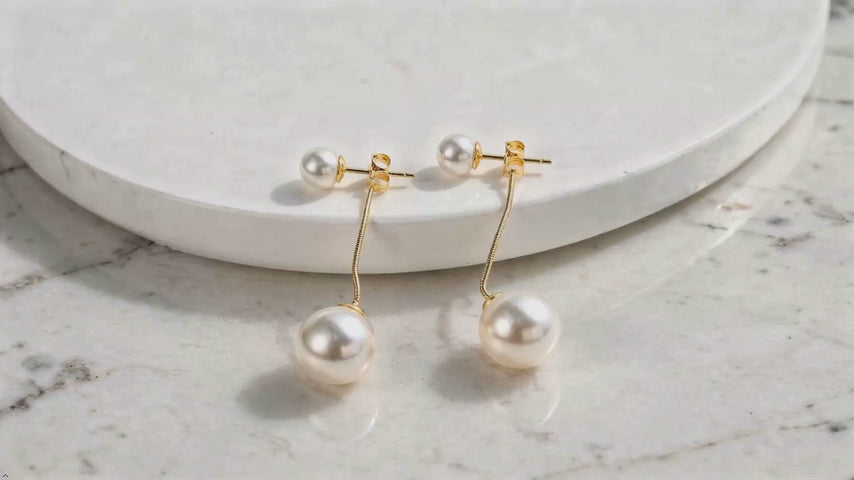 925 Sterling Silver Double Shell Pearl Stud Earrings for Women
