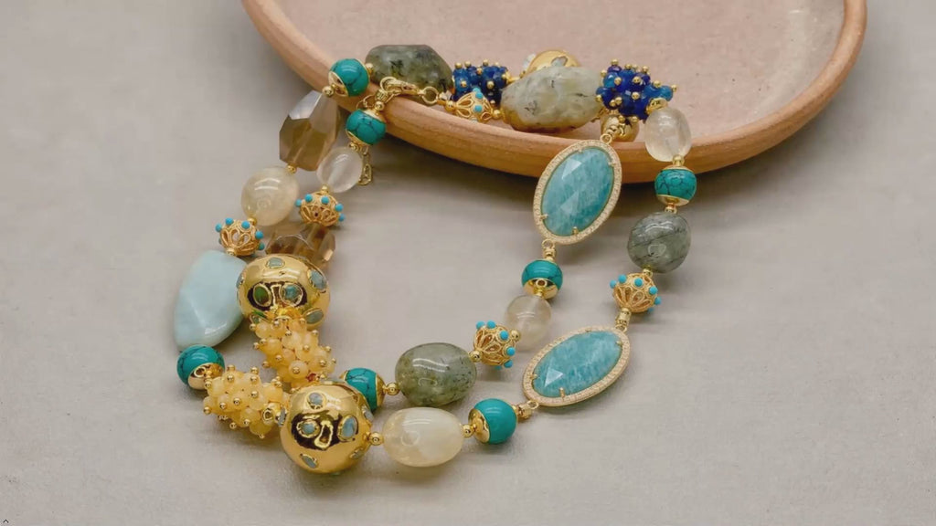 Natural Amazonite Prehnite Smoky Quartz Chrysoprase Jade Necklace