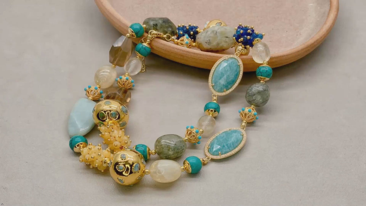 Natural Amazonite Prehnite Smoky Quartz Chrysoprase Jade Necklace
