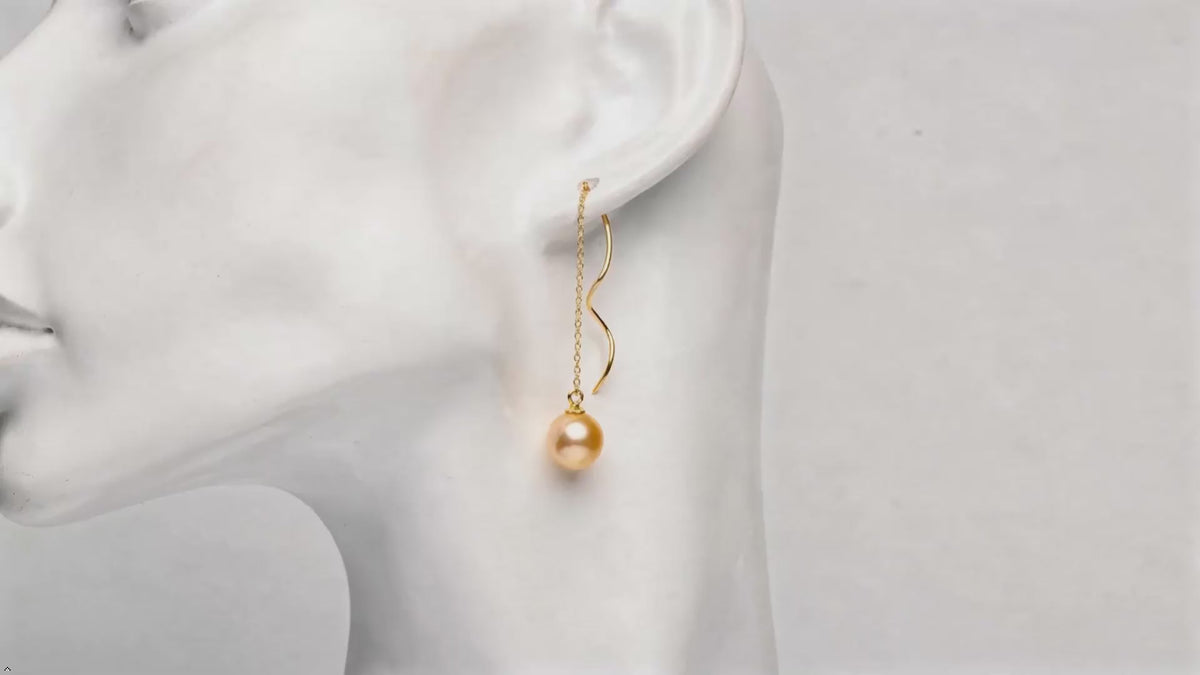 18K Gold Drop Earrings with Natural Round Southsea Pearl