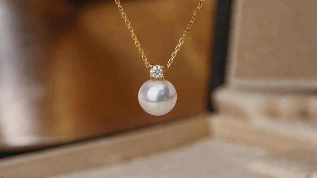 18k Gold Natural Akoya Pearl Pendant with 925 Sterling Silver Chain