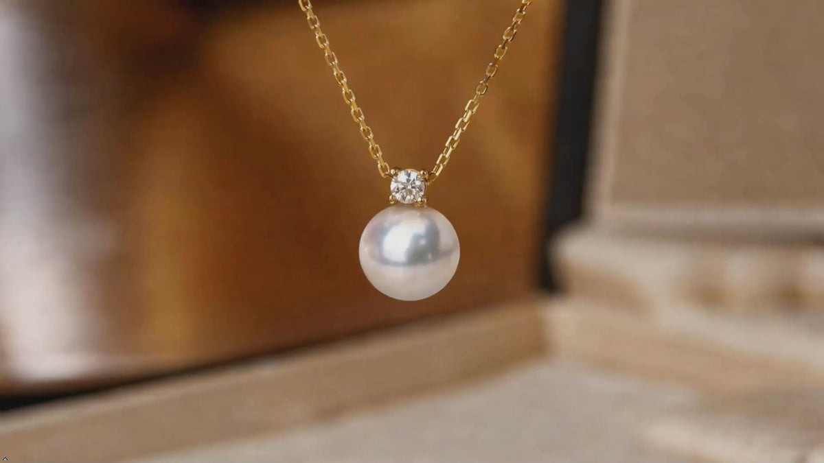 18k Gold Natural Akoya Pearl Pendant with 925 Sterling Silver Chain