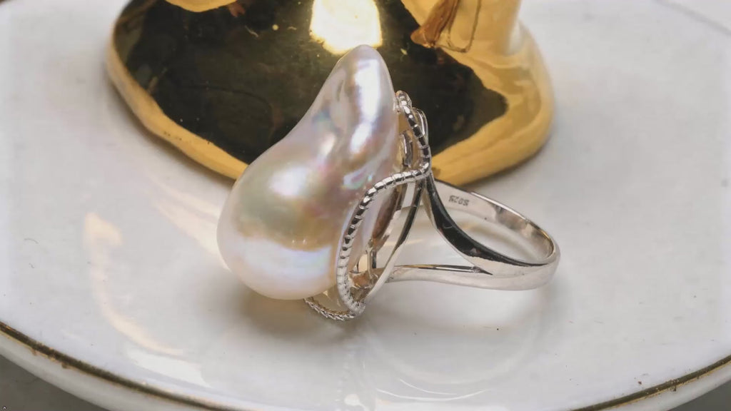 Natural Freshwater Baroque Pearl Sterling Silver Adjustable Ring