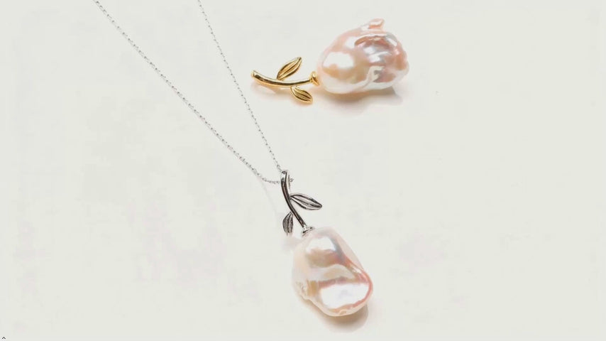 Pure Natural Baroque Pear S925 Sterling Silver Leaf Flower Pendant
