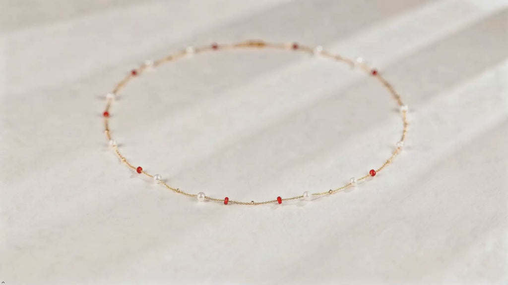 18K yellow Gold  natural ruby Freshwater pearl Necklace Pendant