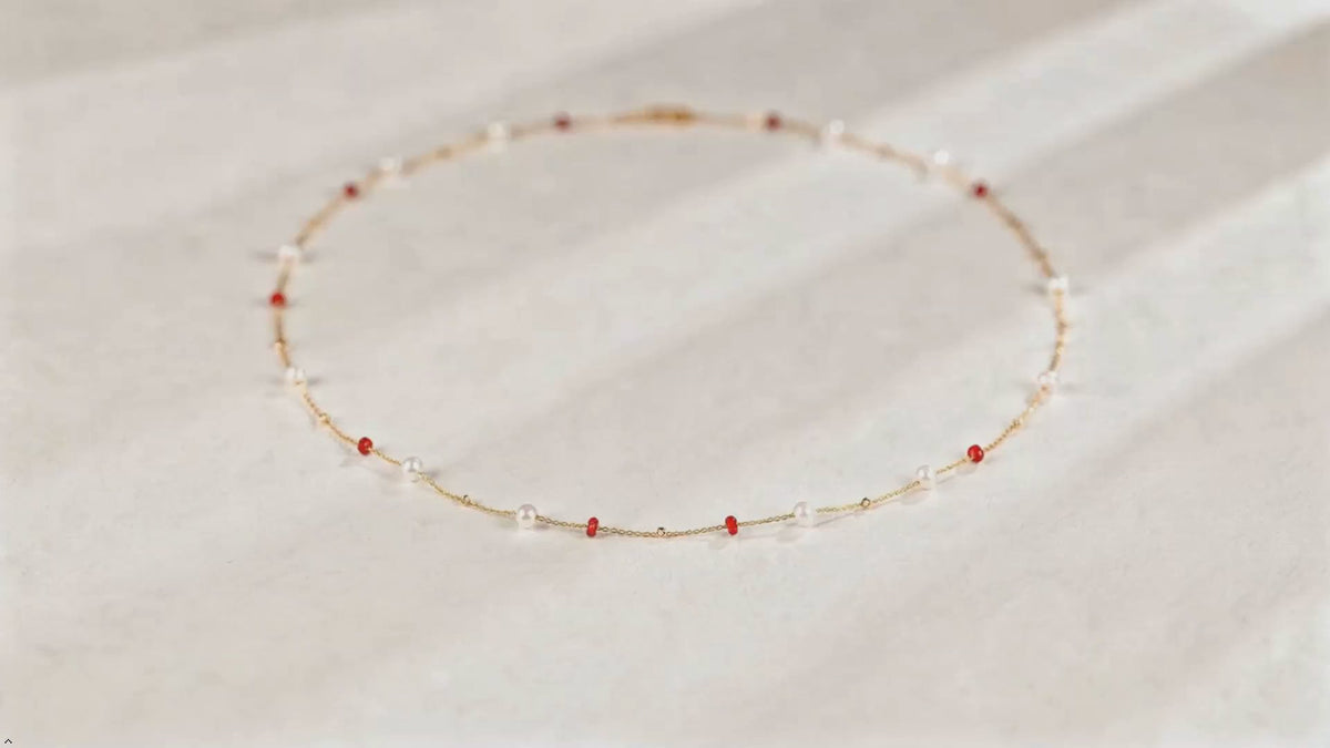 18K yellow Gold  natural ruby Freshwater pearl Necklace Pendant