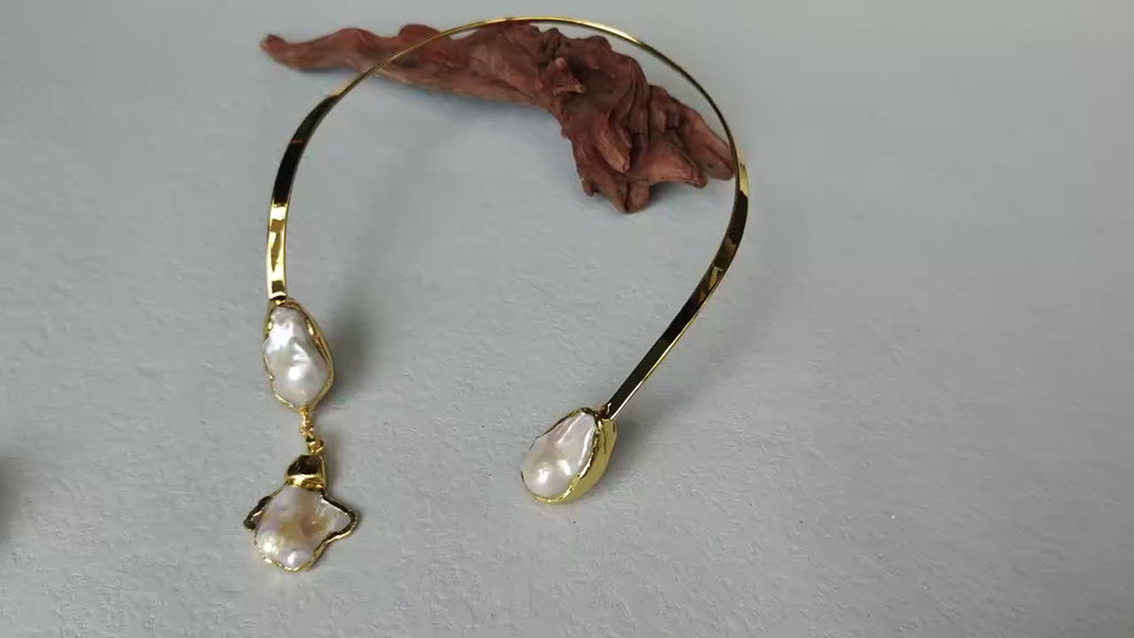 White Keshi Pearl Gold Plated Choker Necklace for Women