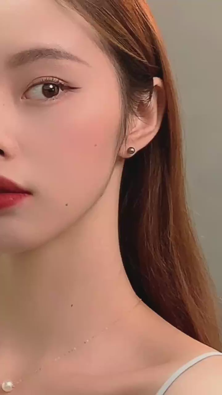 18K Yellow Gold Natural Tahiti Black Pearl Earrings | Round Pearl, 4-5mm Pearl Size, Fine Jewelry