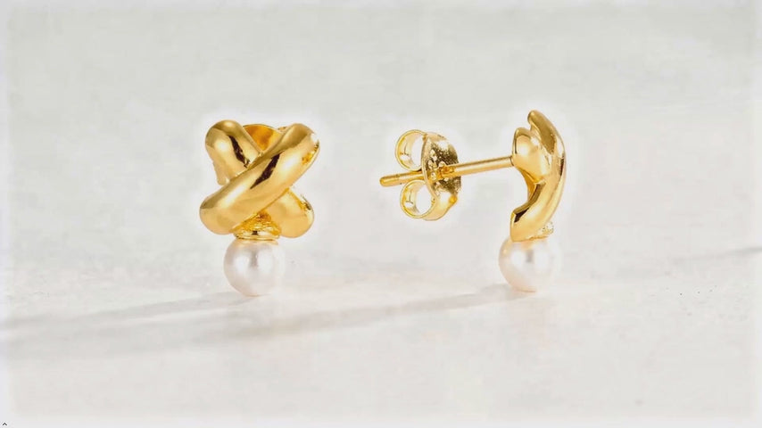 925 Sterling Silver X Cross Pearl Stud Earrings for Women