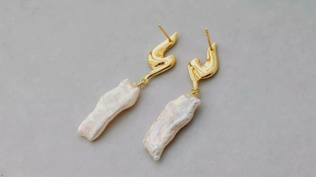 Abstract Sculptural Baroque Pearl 24K Gold Plated Drop Earrings