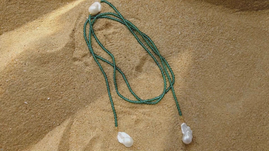 Natural Freshwater Pearl Green Agate Sweater Necklace 120cm for Women