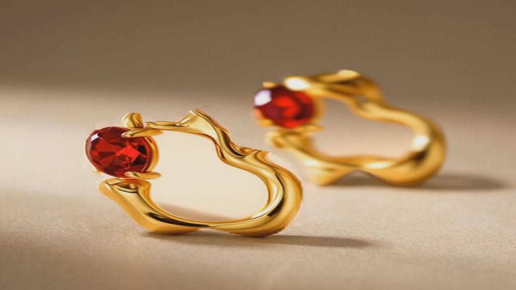 Natural Garnet S925 Silver Gold Plated Earrings For Women Irregular Geometric Unique Design Cute Chic Stud Earring