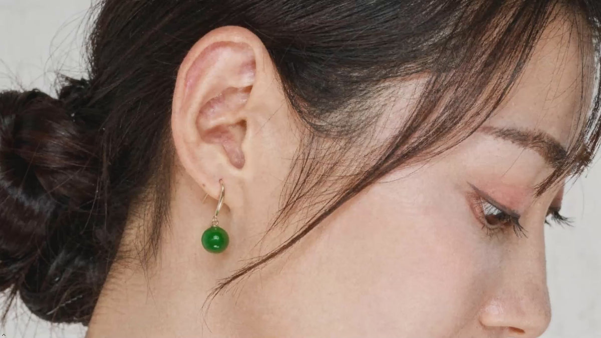 18K Gold Natural Green Chalcedony Drop Earrings, Elegant Dangle Style with Round Gemstone Beads
