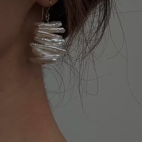 Handmade S925 Silver Baroque Freshwater Pearl Pipa Shaped Earrings