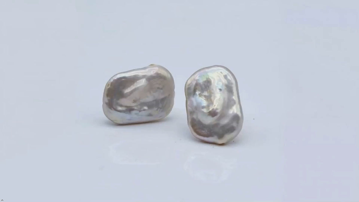 Natural Baroque Pearl Stud Earrings, White Rectangular Shape, Fashion Jewelry for Women