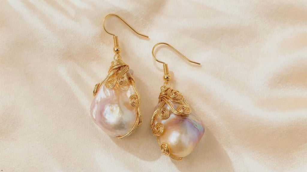 Natural Freshwater Baroque Pearl Earrings 14K Gold Filled
