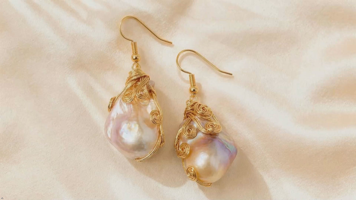 Natural Freshwater Baroque Pearl Earrings 14K Gold Filled