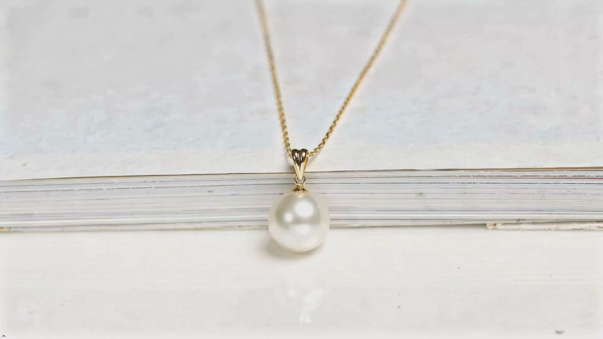Real White Freshwater Pearl Pendant Necklace 11-12mm 18k Gold