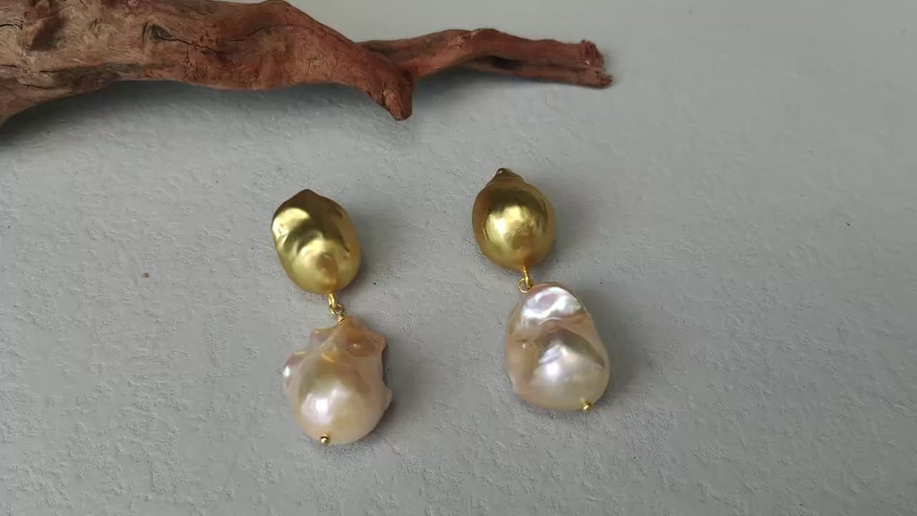 Freshwater Cultured Baroque Pearl Gold Plated Drop Earrings