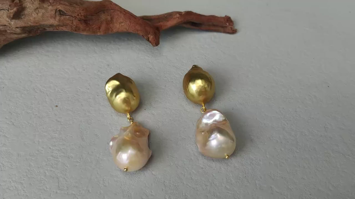Freshwater Cultured Baroque Pearl Gold Plated Drop Earrings