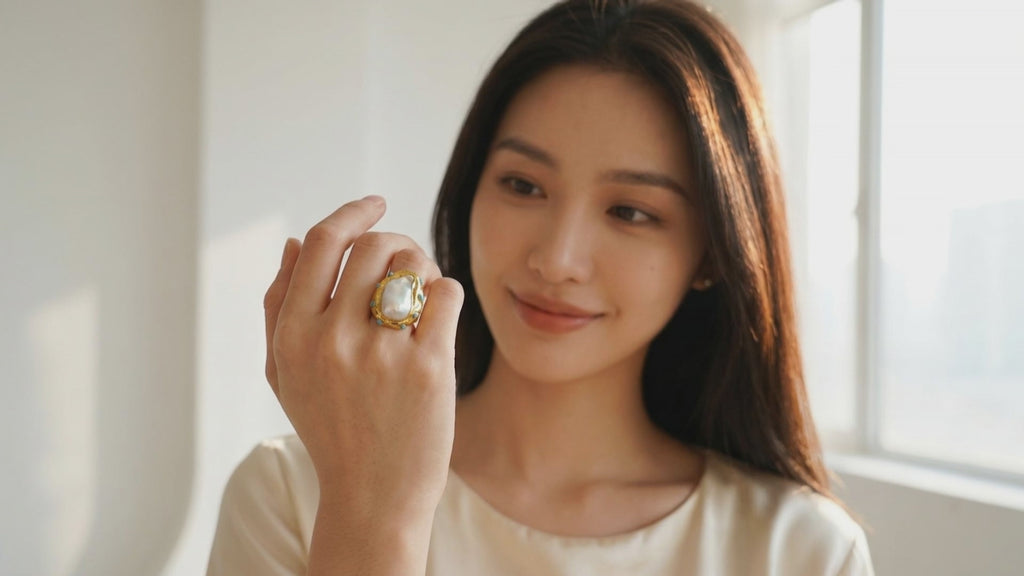 Natural Freshwater Keshi Pearl Blue Ring 25x29mm Reborn | Freshwater Pearl, 25x29mm Size, Natural Material, Blue Color, Keshi Pearl
