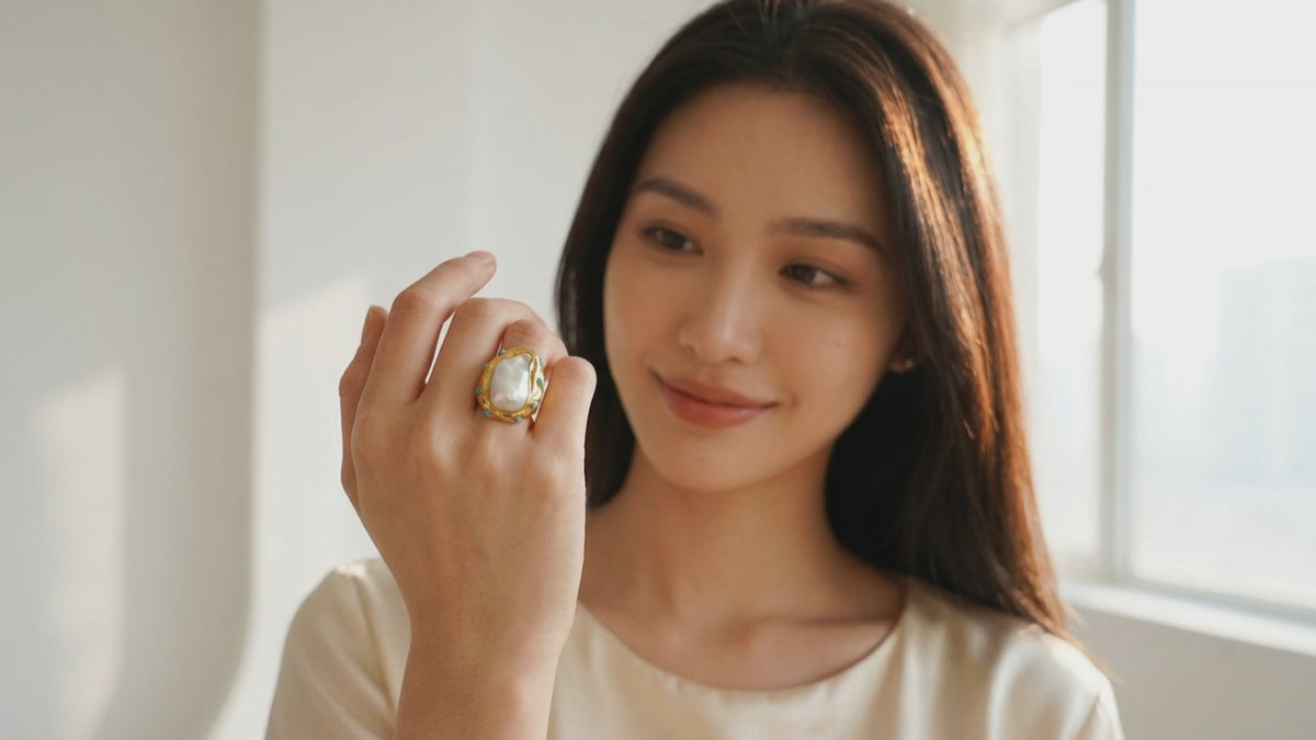 Natural Freshwater Keshi Pearl Blue Ring 25x29mm Reborn | Freshwater Pearl, 25x29mm Size, Natural Material, Blue Color, Keshi Pearl