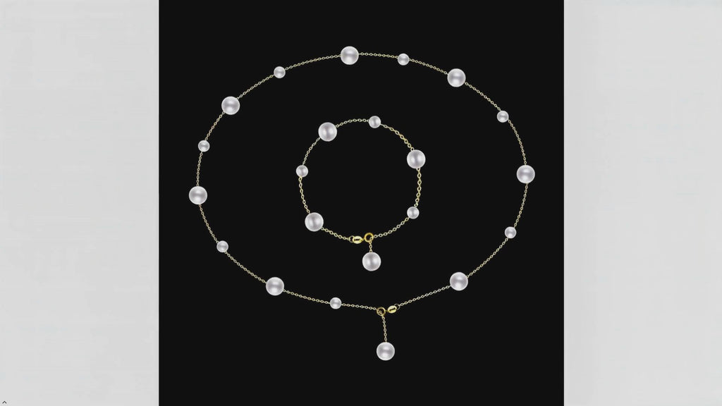 Pearl Jewelry Set for Women 18K Solid Gold Necklace and Bracelet
