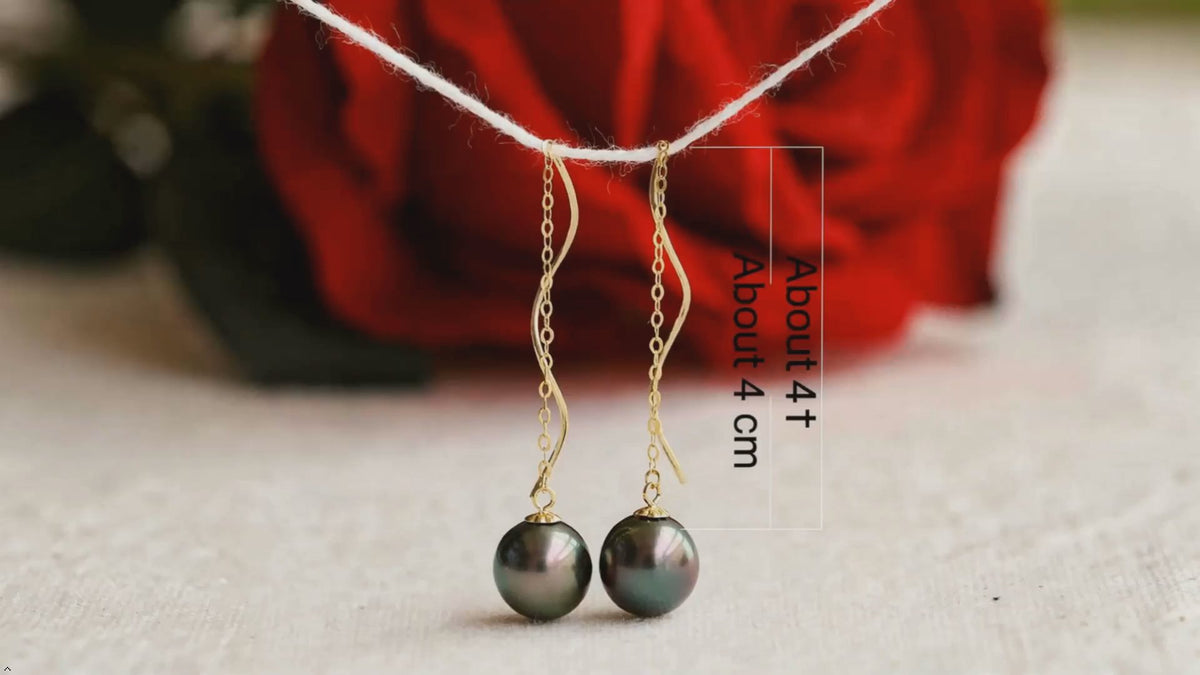 Perfect Round Tahitian Black Pearl 18k Gold  Earrings For Women