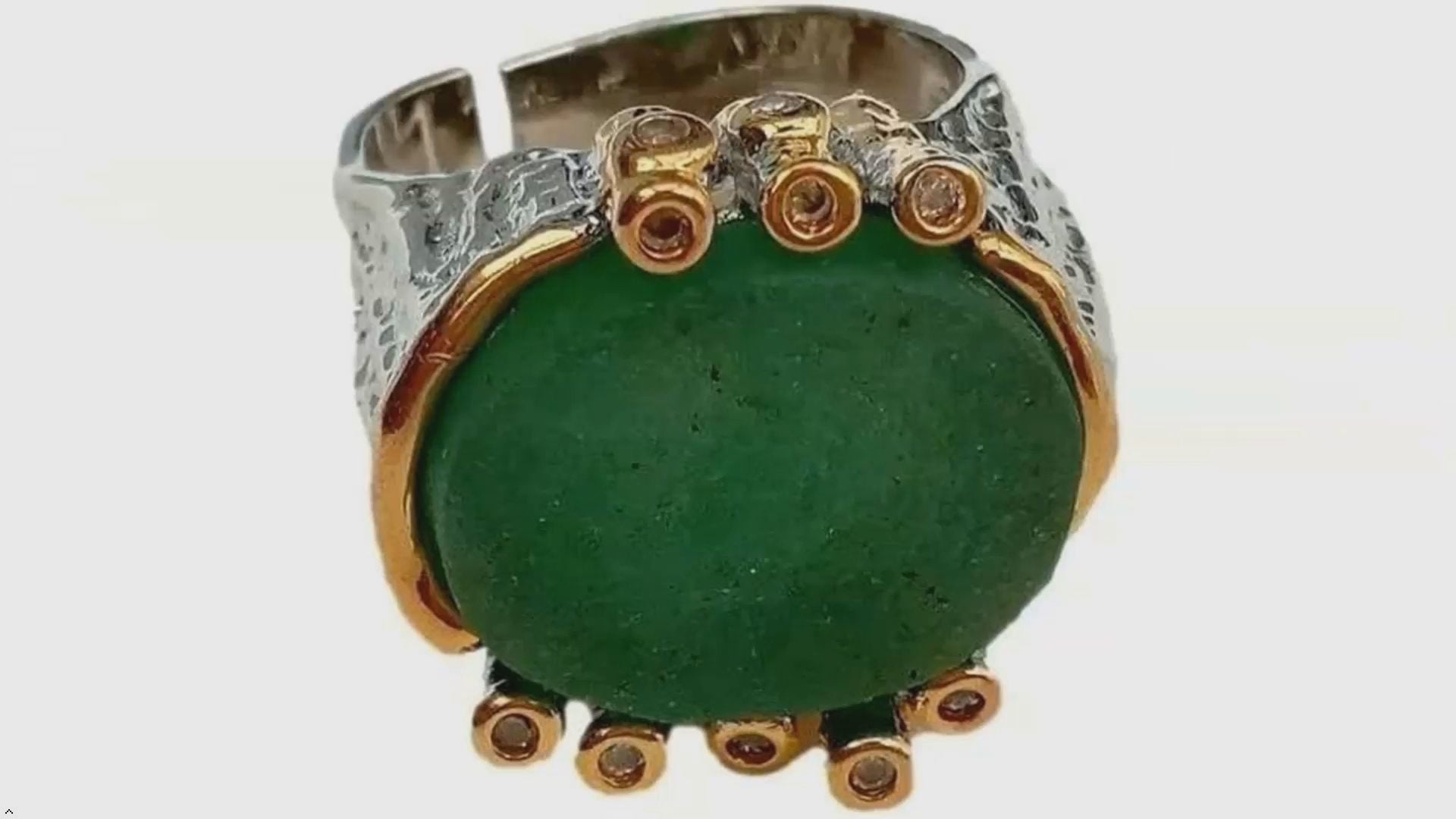 18x20mm Natural Green Fluorite Rough Real Stone Ring Gold Plated Adjustable Rings