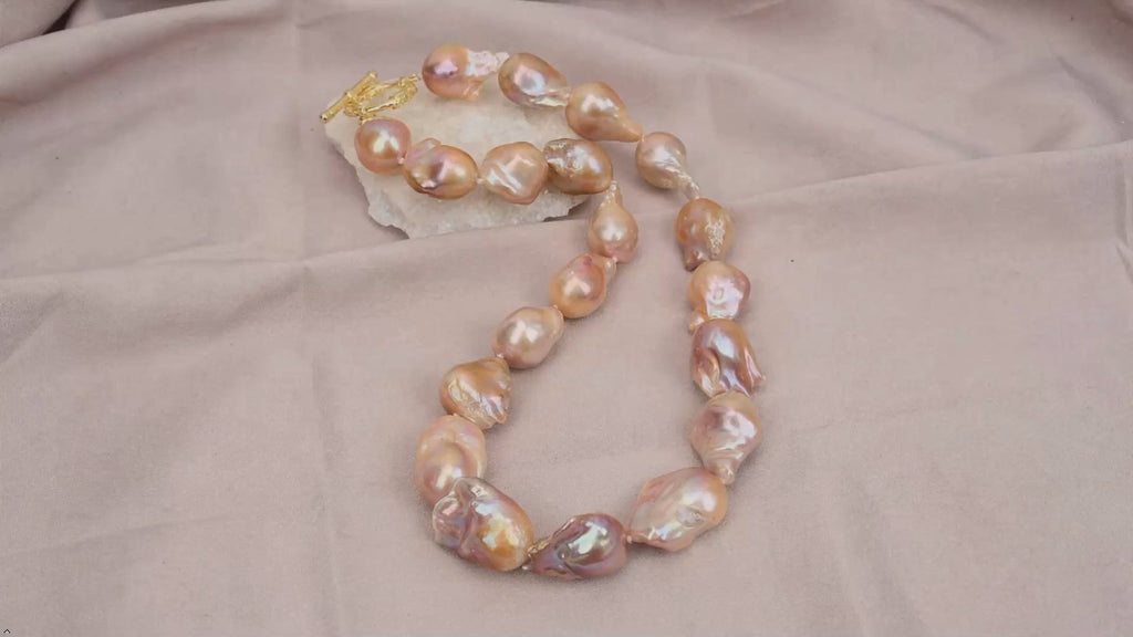 Handmade Freshwater Cultured Purple Baroque Keshi Pearl Necklace