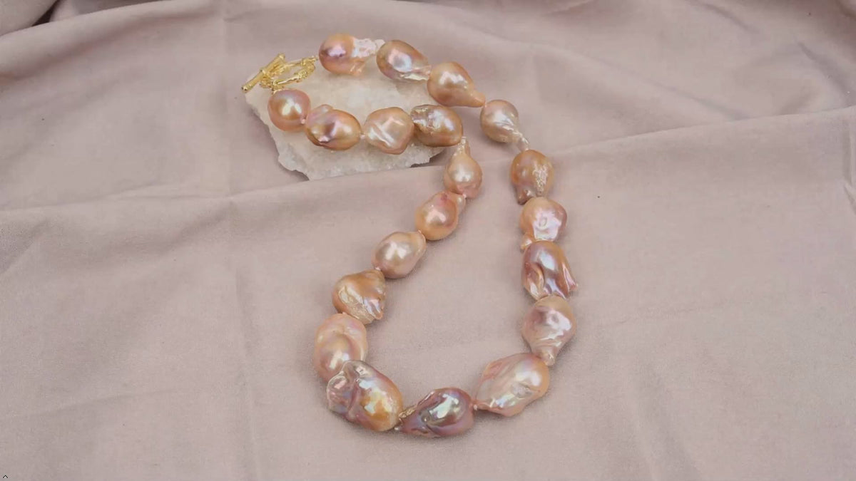 Handmade Freshwater Cultured Purple Baroque Keshi Pearl Necklace