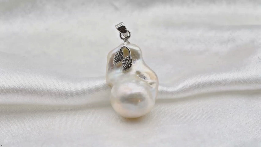 Large Baroque Pearl Pendant Irregular Shape Silver Vintage Necklace