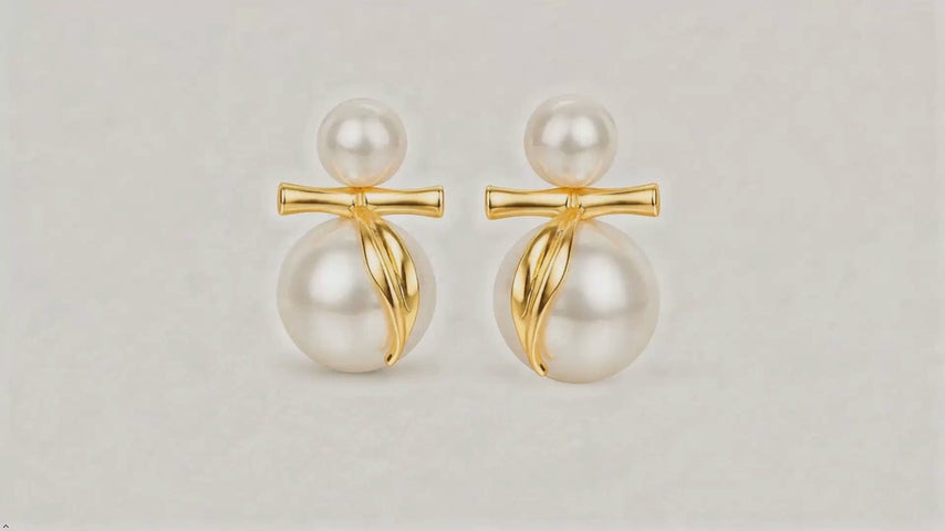 Shell Pearl Duo Sphere 925 Sterling Silver Bowknot Stud Earrings