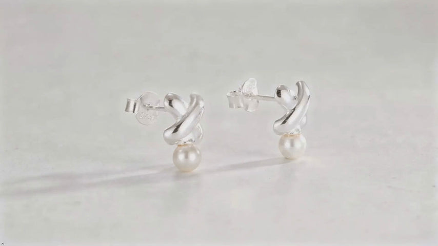 925 Sterling Silver X Cross Pearl Stud Earrings