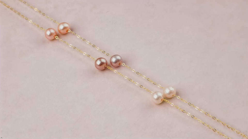 18K Gold Natural Pearl Near Round Mix Color 45 cm Necklace