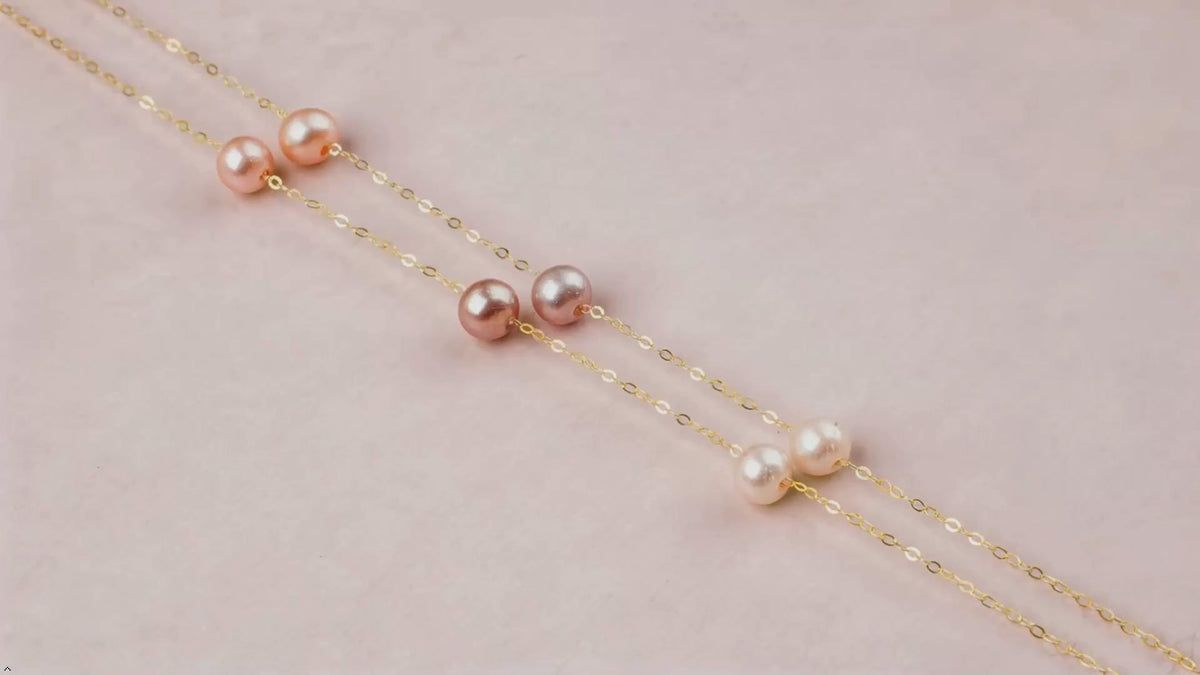 18K Gold Natural Pearl Near Round Mix Color 45 cm Necklace