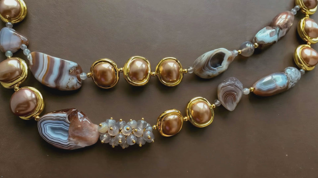 Natural Botswana Sardonyx Agates Rough Stone Gold Plated Bohemian Choker Necklace