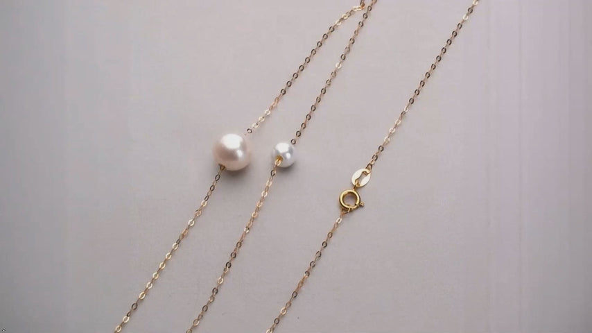 Pure 18K Gold Natural Freshwater Pearl Double Pendant Necklace