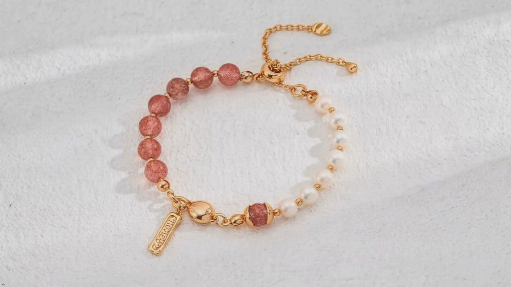 Pearl Moss Agate Strawberry Quartz S925 Silver Beaded Bracelet