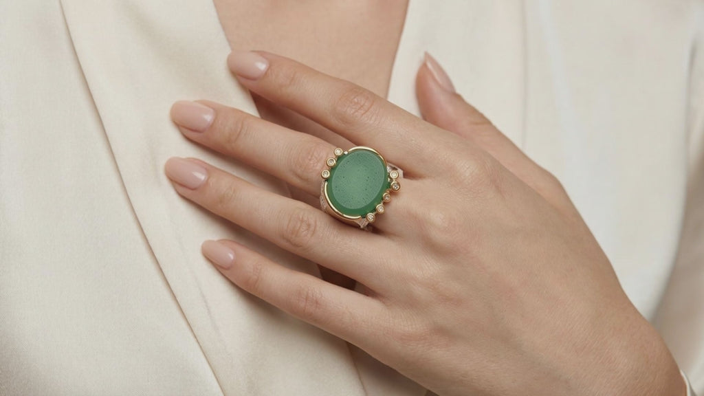 18x20mm Natural Green Fluorite Rough Real Stone Ring Gold Plated Adjustable Rings