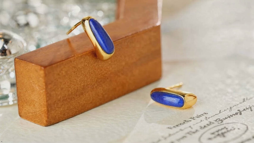 925 Silver Lapis Lazuli Bar Gold Plated Stud Earrings or Women